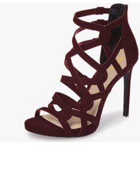 Maiyang Wine Open Toe Sexy Caged Sandals Back Zipper Stiletto High Heel Shoes